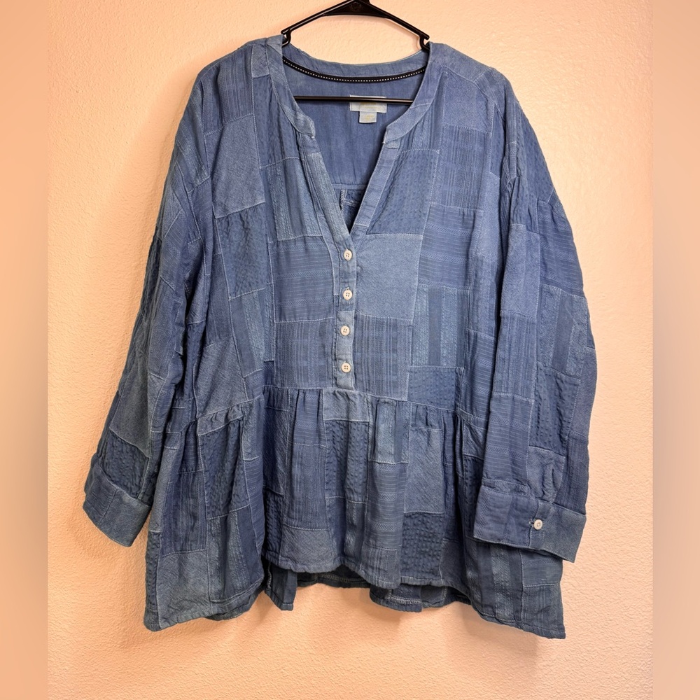 MAEVE by ANTHROPOLIGIE denim patchwork long sleeve women’s XL top